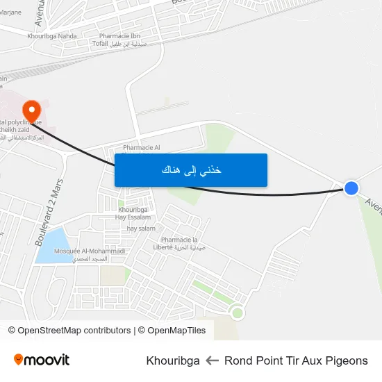 Rond Point Tir Aux Pigeons to Khouribga map
