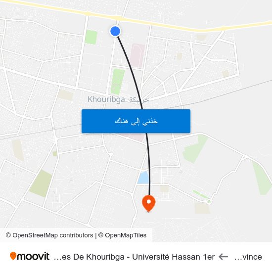 La Province to Faculté Polydisciplinaires De Khouribga - Université Hassan 1er map