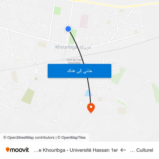 Complexe Culturel to Faculté Polydisciplinaires De Khouribga - Université Hassan 1er map