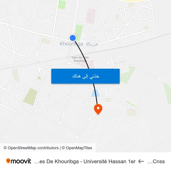 Siège Cnss to Faculté Polydisciplinaires De Khouribga - Université Hassan 1er map