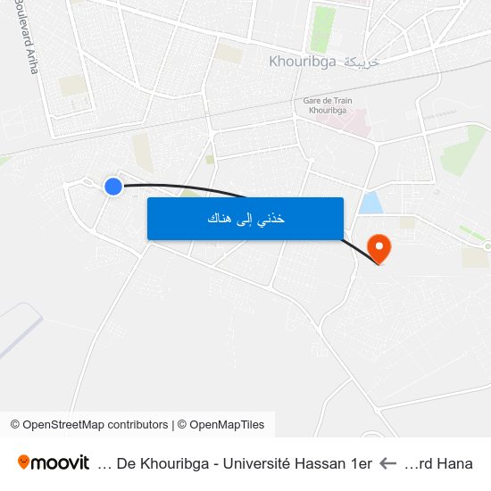 Boulevard Hana to Faculté Polydisciplinaires De Khouribga - Université Hassan 1er map