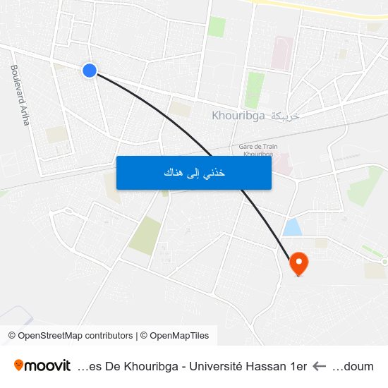 Takaddoum to Faculté Polydisciplinaires De Khouribga - Université Hassan 1er map