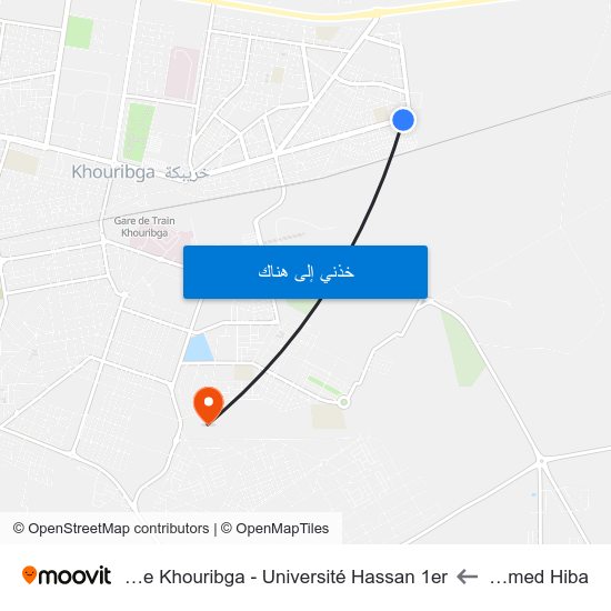 Cheikh Ahmed Hiba to Faculté Polydisciplinaires De Khouribga - Université Hassan 1er map