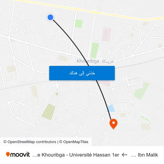 Ecole Anas Ibn Malik to Faculté Polydisciplinaires De Khouribga - Université Hassan 1er map