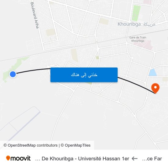 Residence Far to Faculté Polydisciplinaires De Khouribga - Université Hassan 1er map