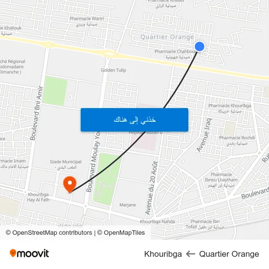 Quartier Orange to Khouribga map