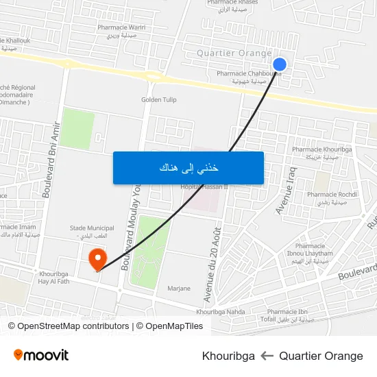 Quartier Orange to Khouribga map