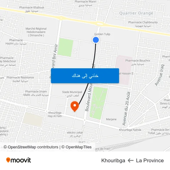 La Province to Khouribga map