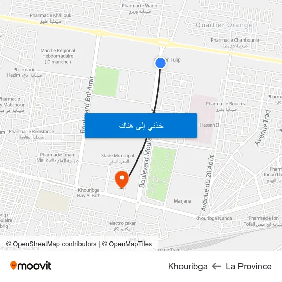 La Province to Khouribga map