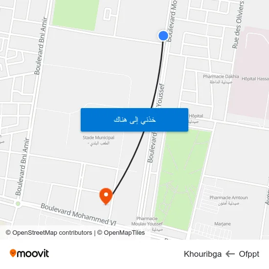 Ofppt to Khouribga map