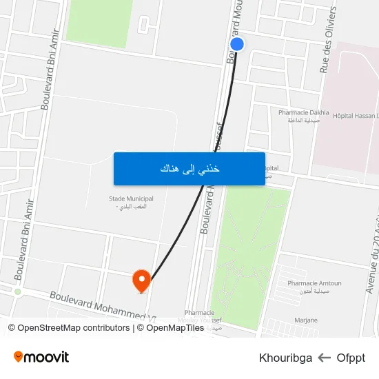 Ofppt to Khouribga map