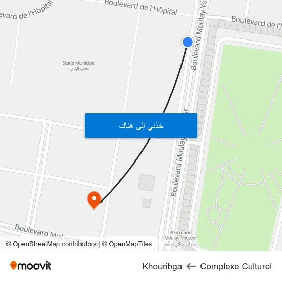 Complexe Culturel to Khouribga map