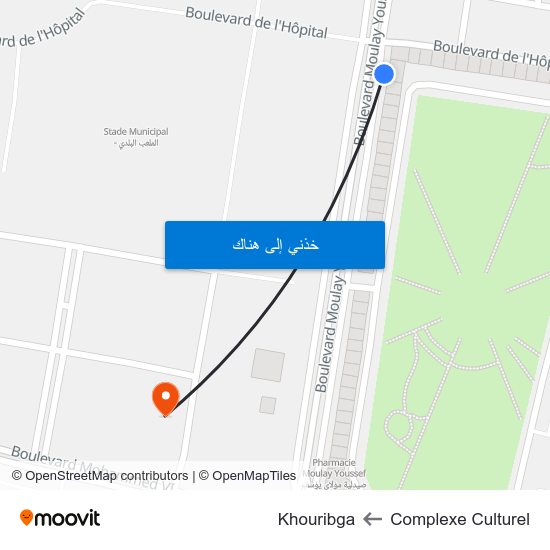 Complexe Culturel to Khouribga map