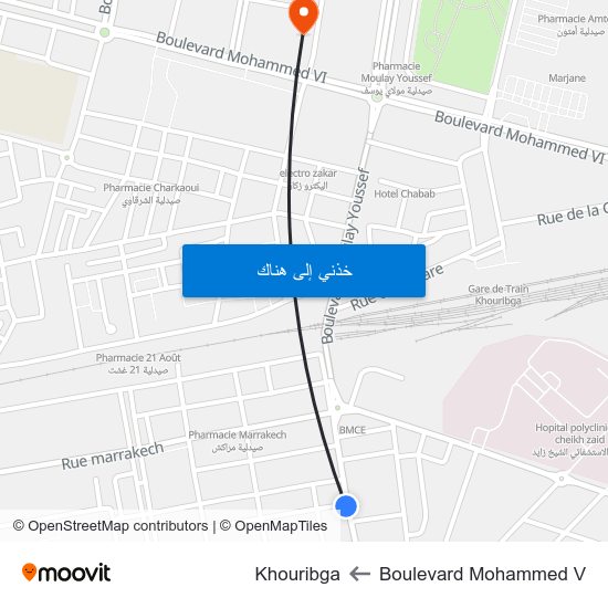 Boulevard Mohammed V to Khouribga map