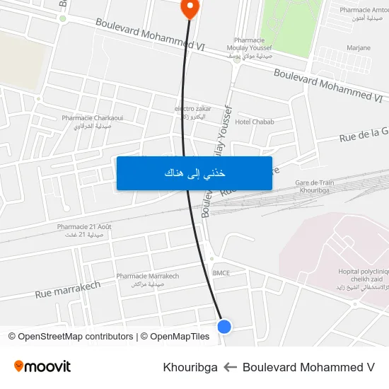 Boulevard Mohammed V to Khouribga map