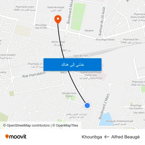 Alfred Beaugé to Khouribga map