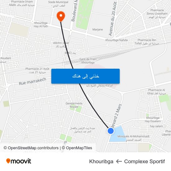 Complexe Sportif to Khouribga map