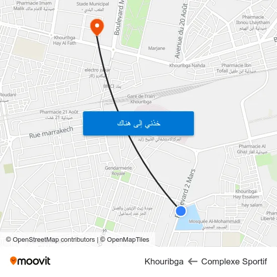 Complexe Sportif to Khouribga map