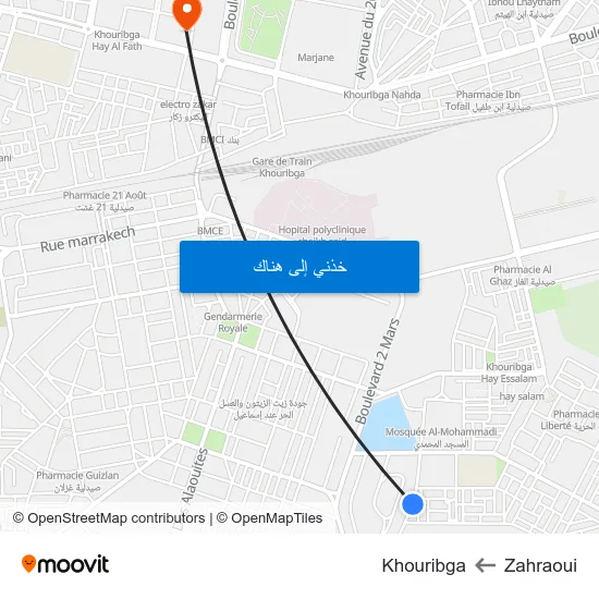 Zahraoui to Khouribga map