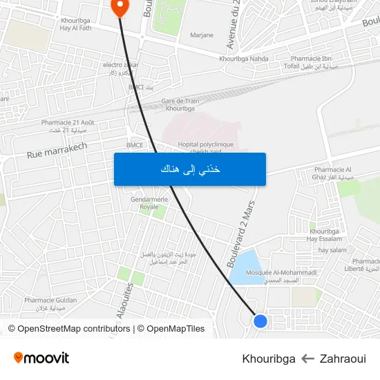 Zahraoui to Khouribga map
