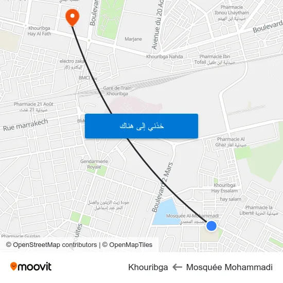Mosquée Mohammadi to Khouribga map