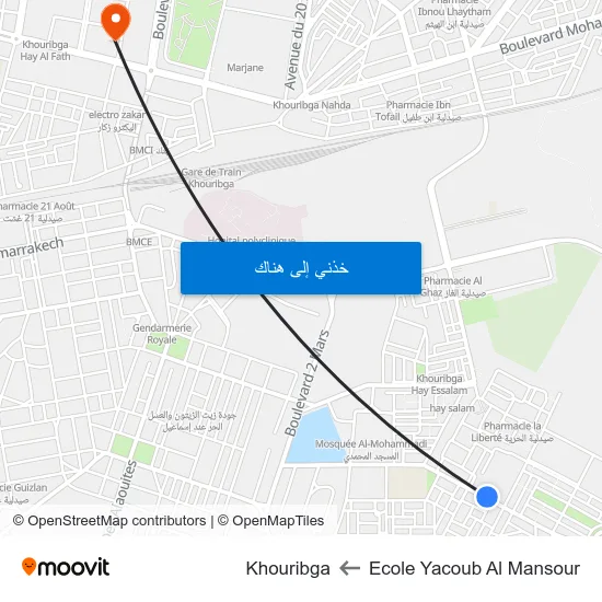 Ecole Yacoub Al Mansour to Khouribga map