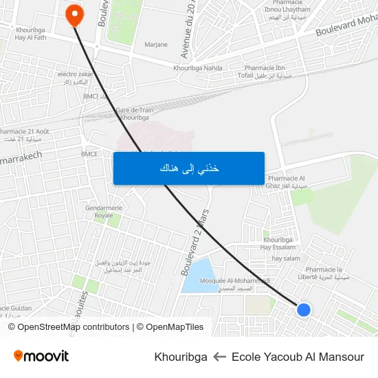 Ecole Yacoub Al Mansour to Khouribga map