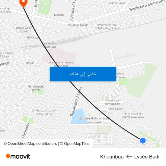 Lycée Badr to Khouribga map