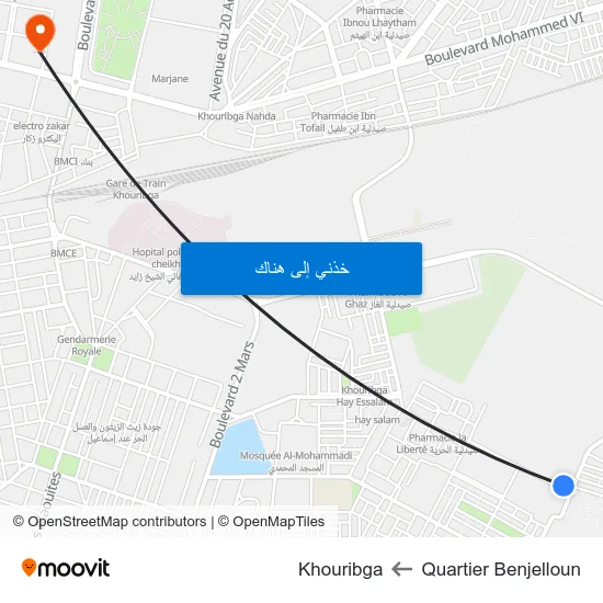 Quartier Benjelloun to Khouribga map
