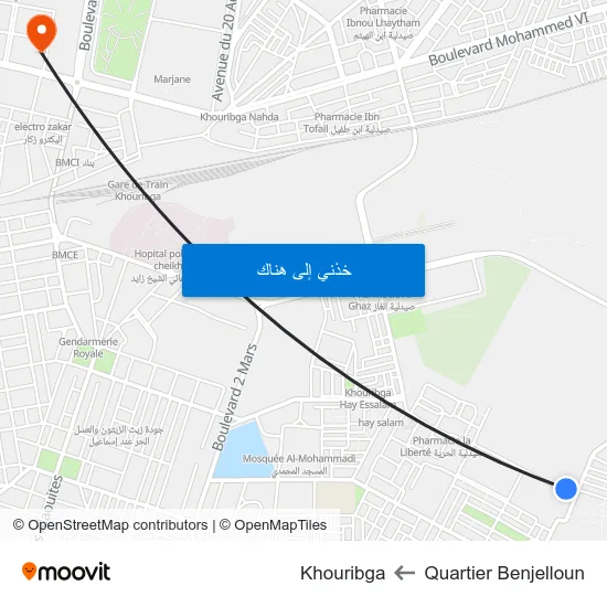 Quartier Benjelloun to Khouribga map