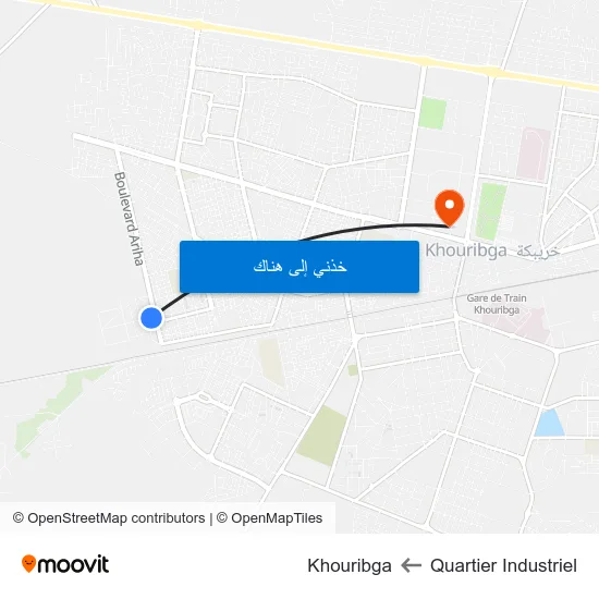 Quartier Industriel to Khouribga map