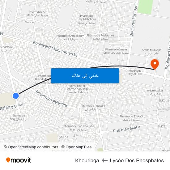 Lycée Des Phosphates to Khouribga map