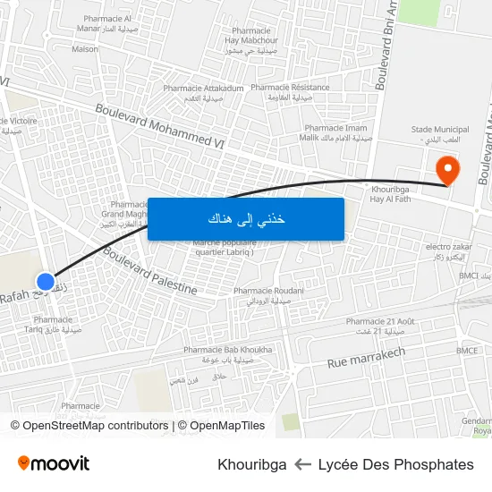 Lycée Des Phosphates to Khouribga map
