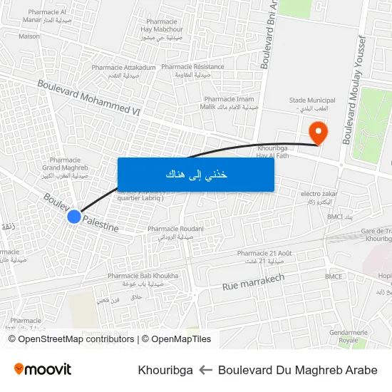 Boulevard Du Maghreb Arabe to Khouribga map