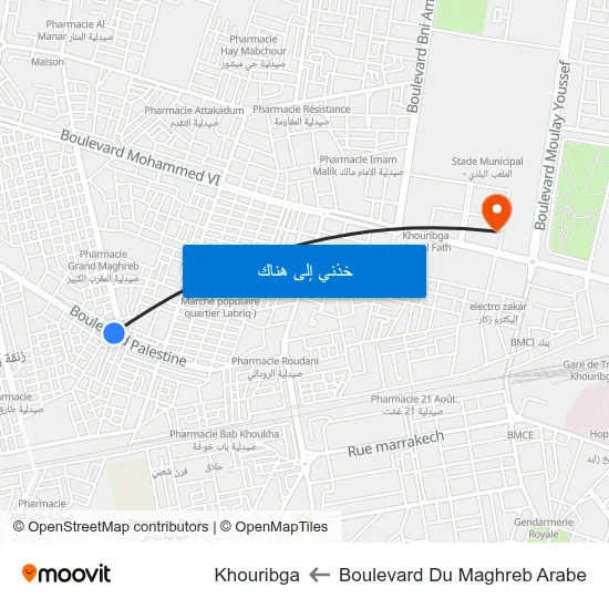 Boulevard Du Maghreb Arabe to Khouribga map