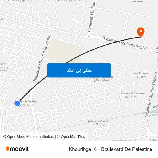 Boulevard De Palestine to Khouribga map