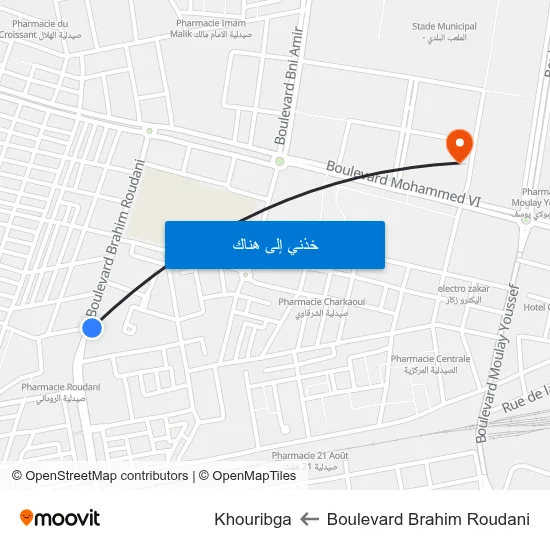 Boulevard Brahim Roudani to Khouribga map