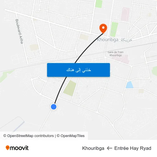 Entrée Hay Ryad to Khouribga map