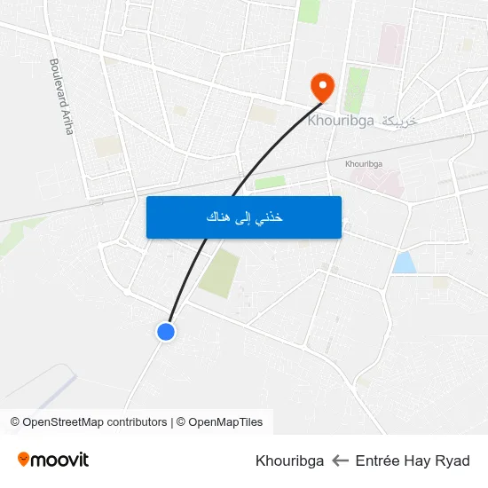 Entrée Hay Ryad to Khouribga map