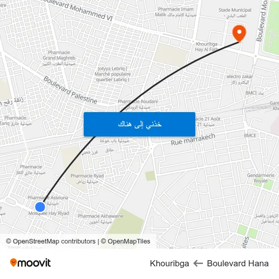 Boulevard Hana to Khouribga map