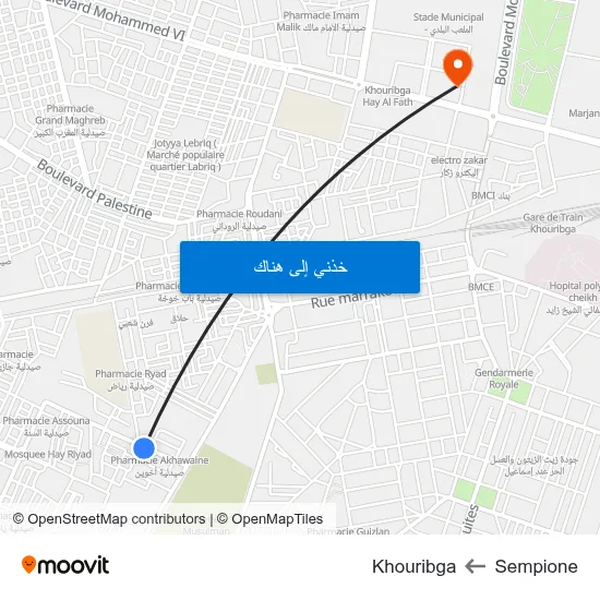 Sempione to Khouribga map