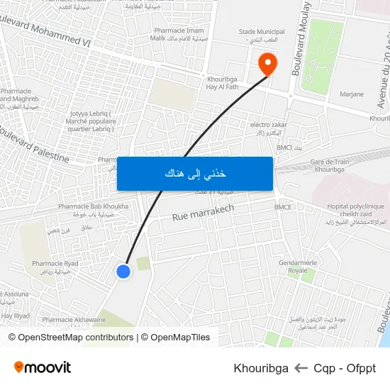 Cqp - Ofppt to Khouribga map
