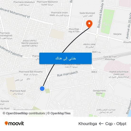 Cqp - Ofppt to Khouribga map