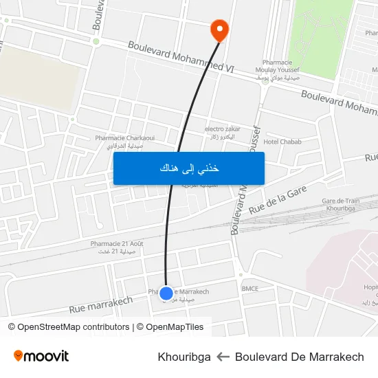 Boulevard De Marrakech to Khouribga map
