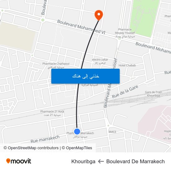 Boulevard De Marrakech to Khouribga map