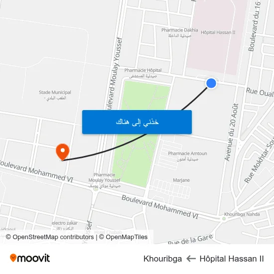Hôpital Hassan II to Khouribga map