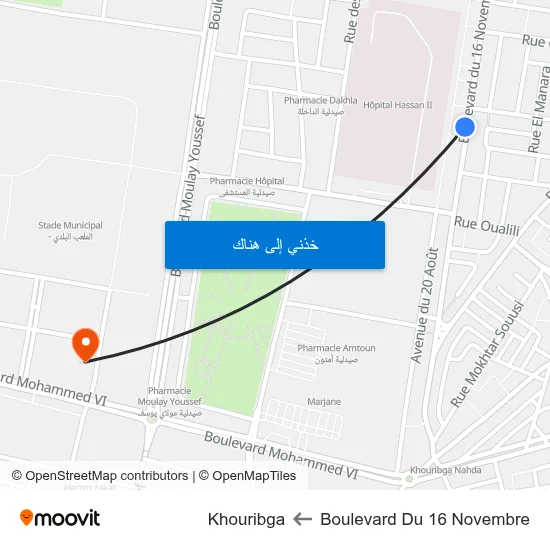 Boulevard Du 16 Novembre to Khouribga map