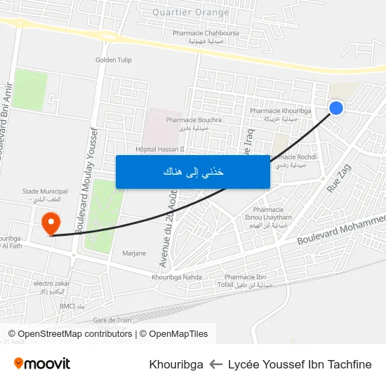 Lycée Youssef Ibn Tachfine to Khouribga map