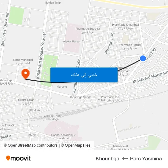 Parc Yasmina to Khouribga map