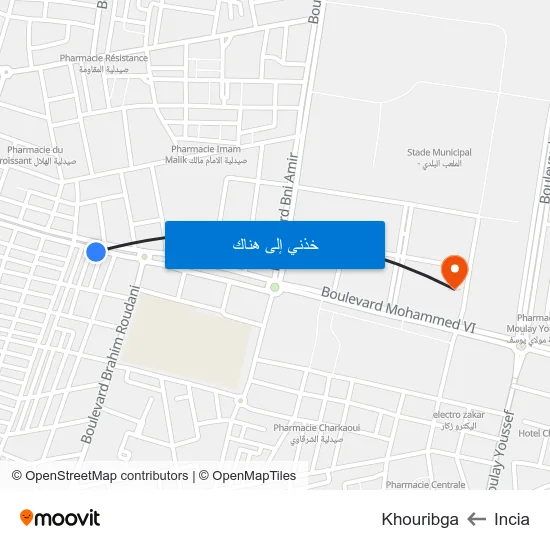 Incia to Khouribga map